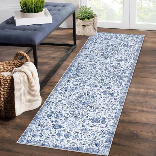 Miniatura 12 de CAROMIO Alfombra de pasillo vintage envejecida, lavable, resistente a las manchas, antideslizante, alfombra de acento oriental con medallón floral