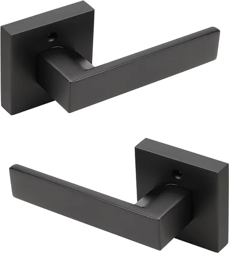 Miniatura 4 de KNOBWELL Paquete de 2 palancas cuadradas de privacidad con cerraduras (sin llaves), manija de puerta de privacidad negra, para dormitorio y baño