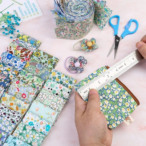 Miniatura 5 de 45 piezas de rollos de tela, tiras de tela precortadas para acolchar, tela de acolchado de algodón para manualidades de patchwork, algodón de tejido