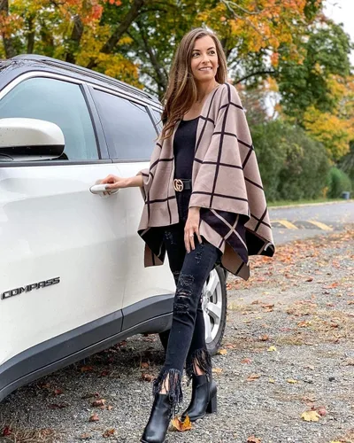 Miniatura 3 de Moss Rose Chal envolvente tipo chal para mujer, capa Ruana, frente abierto, chal para otoño e invierno