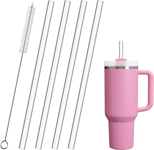 Miniatura 11 de Paquete de 4 popotes de repuesto Tritan para vaso Stanley de 20 onzas y 14 onzas, 8.46 pulgadas de largo, sin BPA, reutilizables, con cepillo