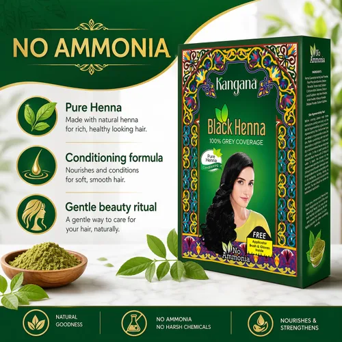 Miniatura 2 de Henna negra en polvo natural Cobertura de cabello gris Amla y aloe vera 6 bolsas, libre de artificiales Kangana