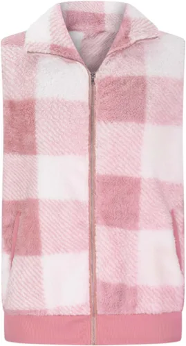 Miniatura 3 de Chaleco de forro polar a cuadros para mujer, casual, mullido, sin mangas, mullido, con cremallera, chaqueta cálida