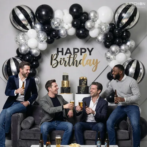 Miniatura 7 de Katchon, Globos grandes de color negro y plateado, 22 pulgadas, paquete de 6, globos a rayas para decoraciones de fiesta en negro y plateado