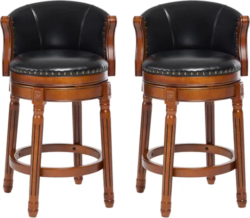 Miniatura 12 de CozyRain Taburetes de bar de madera de goma, taburete de bar tapizado de cuero con respaldo y reposapiés para el hogar, cocina, mostrador, comedor