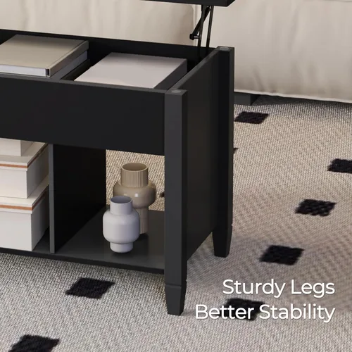 Miniatura 8 de Yaheetech - Mesa de centro con compartimento de almacenamiento oculto y estante, la superficie superior se levanta, mesa de comedor para sala