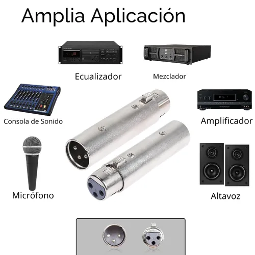 Miniatura 5 de Adaptador XLR macho a hembra, conector adaptador de extensión de cable de audio XLR de 3 pines (paquete de 2)