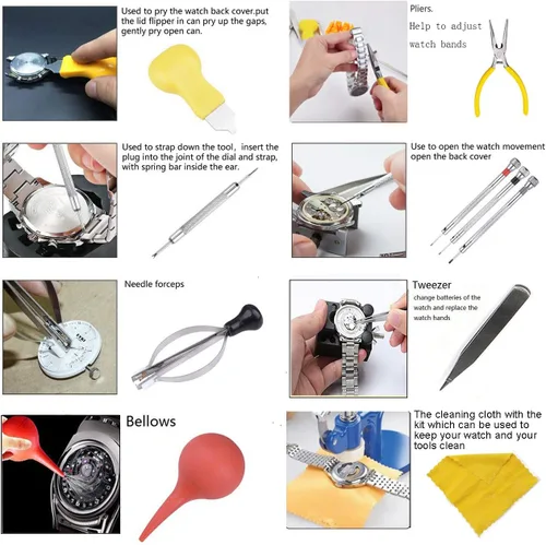Miniatura 7 de JUNPGAN Kit de reparación de reloj, correa de reloj, correa de reloj, removedor de pasadores de conexión, kit de herramientas de repuesto de batería