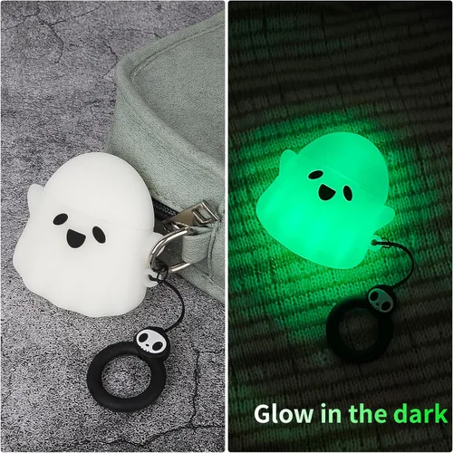 Miniatura 6 de Funda compatible con AirPods 2/1, [brilla en la oscuridad] bonita funda fantasma para Airpods 2 y 1, funda divertida de silicona suave para Apple
