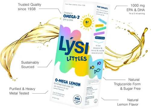 Miniatura 3 de LYSI Littles Aceite de Hígado de Bacalao Enriquecido Sabor a Limón - Omega-3 Puro y Natural para Bebés y Niños con Vitamina D, Islandés, Certificado