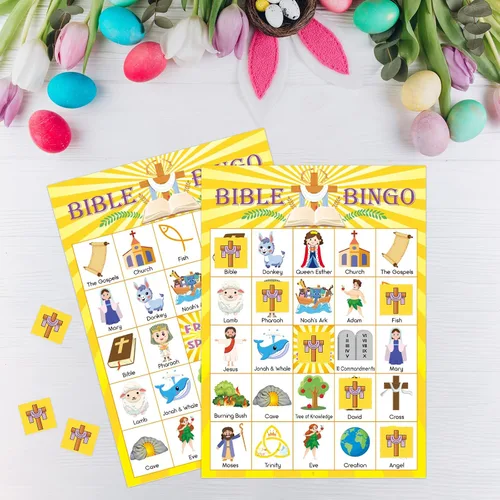 Miniatura 4 de Juego de bingo bíblico para niños para 30 jugadores, escuela dominical de vacaciones, juego de iglesia cristiana, actividades, regalos de Pascua