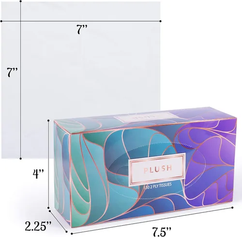 Miniatura 2 de Pañuelos faciales de felpa de 130 por caja, tamaño de 7 x 6.9 pulgadas, 2 capas, suaves, lisos, ideales para baño, escuela, hogar, cocina o en tu