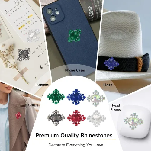 Miniatura 3 de PEARLY JUN 12 parches de 6 colores mezclados con diamantes de imitación autoadhesivos, apliques de diamantes de imitación para planchar en Oatch
