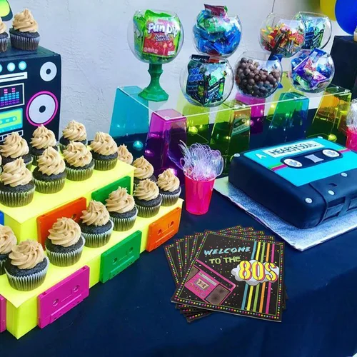 Miniatura 8 de 100 servilletas de decoración de los años 80 de 13 x 13 pulgadas, servilletas de fiesta de regreso a los 80, servilletas coloridas de hip hop