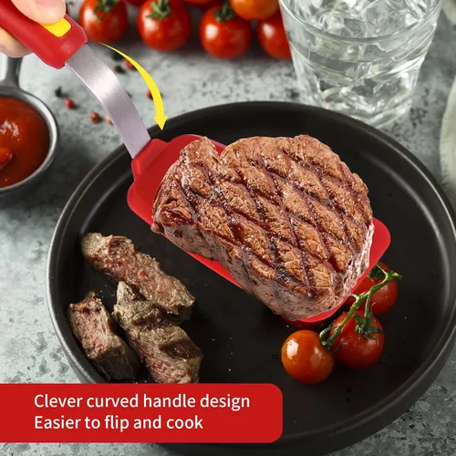 Miniatura 3 de Juego de espátulas de silicona grandes y delgadas, resistentes al calor, 600 ° F, utensilios de cocina flexibles ranurados para utensilios de cocina