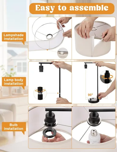 Miniatura 6 de Innqoo Lámpara de mesa alta con puerto USB y tomacorriente, lámparas de mesita de noche regulables con pantalla de lino, lámpara de escritorio