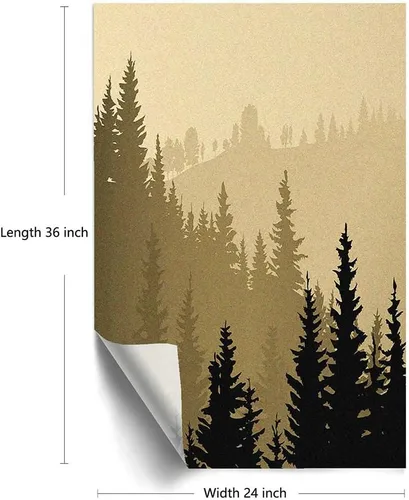 Miniatura 4 de Película de vidrio esmerilado de pino para ventana, bosque de coníferas silvestres en la mañana, siluetas de árbol de niebla para decoración