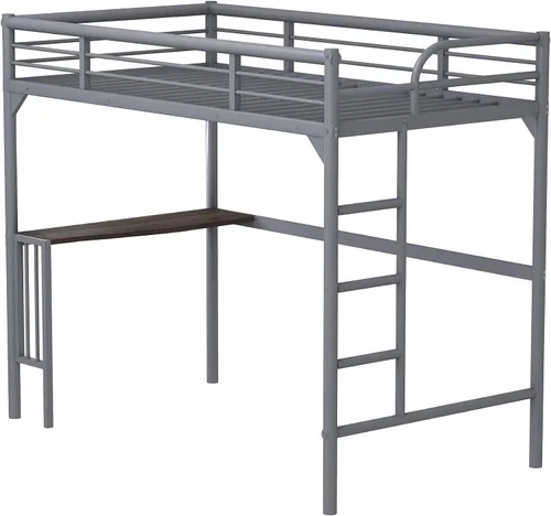 Miniatura 7 de Cama alta de tamaño individual, cama alta con escritorio y estantes de almacenamiento, cama alta de metal tamaño individual con escritorio,
