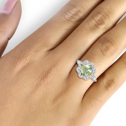Miniatura 3 de JEWELEXCESS Anillo de diamantes blancos con amatista verde y acento de 2,58 quilates en plata de ley