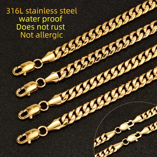 Miniatura 3 de CaptainSteeL Pulsera cubana para hombres y mujeres, pulsera de acero inoxidable de 77.589 pulgadas, chapado en oroacero inoxidable, regalo