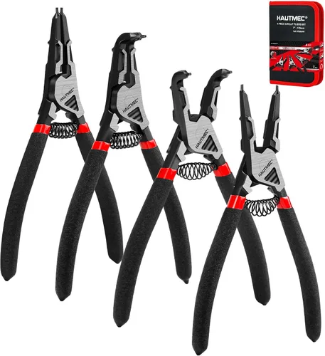 HAUTMEC Juego de 4 alicates de anillo a presión, alicates de clip internos/externos de 7 pulgadas con puntas rectas y dobladas de 90°, para