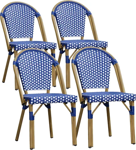 Miniatura 52 de PURPLE LEAF Juego de 2 sillas francesas de mimbre de aluminio, mimbre tejido a mano, sillas de comedor al aire libre para patio, cocina, jardín