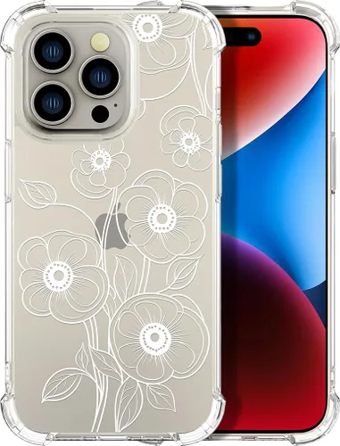 Miniatura 17 de Compatible con iPhone 14, funda transparente y bonita para mujeres y niñas, diseño floral, diseño floral femenino, funda para teléfono 14