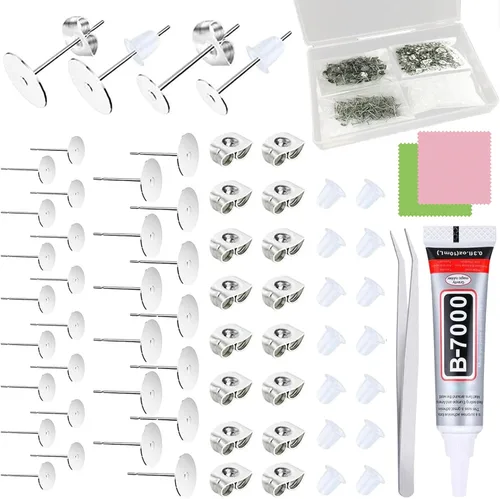 N NOROCME 665 postes de aretes con pinzas de pegamento para joyas, fabricación de joyas de acero inoxidable, aretes hipoalergénicos y dorsos, aretes