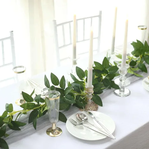 Miniatura 8 de Efavormart 6 pies Guirnalda de hojas de rosa de seda artificial verde de toque real, vid de follaje verde colgante flexible Tipo 13