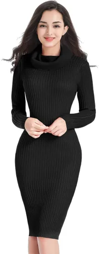 Miniatura 3 de v28 Vestido de suéter suave acanalado ajustado y elástico de manga larga para mujer