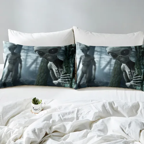Miniatura 5 de Funda de edredón con estampado de extraterrestre, juego de ropa de cama de nave espacial para niños y niñas, decoración de habitación