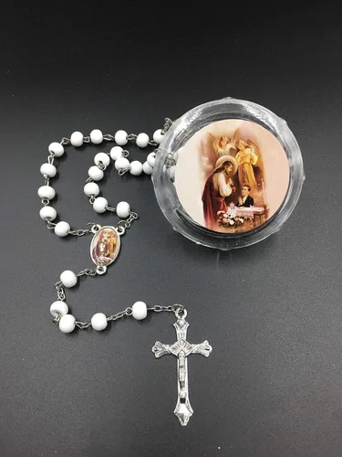 Miniatura 2 de 12pcs - Primera Comunión Favores Niño Rosarios Cruz Perfumada Comunión Blanca Favores Rosario Con Bolsas de Organza