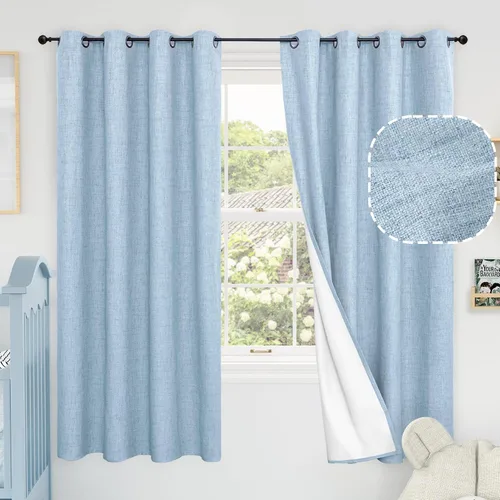 Miniatura 65 de Cortinas Opacas de Lino Azul Bebé para Guardería de 40 Pulgadas de Largo, 2 Paneles, Cortinas Cortas con Aislamiento Térmico Boho de Bloqueo Total