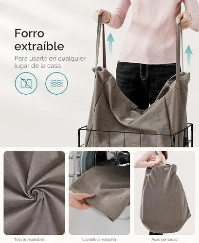 Miniatura 6 de SONGMICS Cesta para la ropa sucia, 23.8 galones (90 litros) Cesta de ropa, Cesta para ropa plegable, Forro extraíble y lavable, Marco de alambre