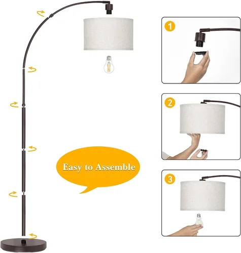 Miniatura 5 de Lámpara de pie para sala de estar, lámpara de pie de arco con cabezal de lámpara ajustable, lámpara de pie de poste alto con interruptor de pedal