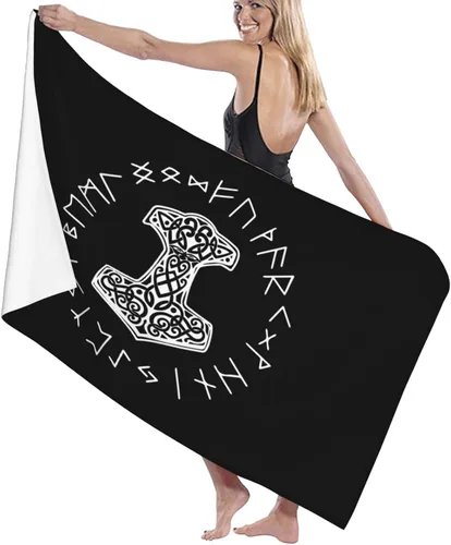 Miniatura 4 de Vikings Mjolnir and Rune Wheel - Toalla de playa absorbente con símbolo de mitología nórdica, toallas de playa de gran tamaño, súper 32 x 52 pulgadas