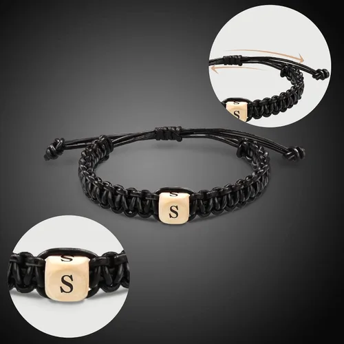 Miniatura 6 de Btysun Pulsera de cuero para hombre, pulseras con inicial A-Z para niño, papá, hermano, regalos de graduación para él, novio, marido, ajustable