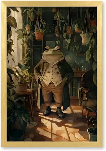 Miniatura 20 de Póster vintage de rana botánica retro, arte de pared de animales para amantes de las plantas, impresión humorística victoriana de rana caballero