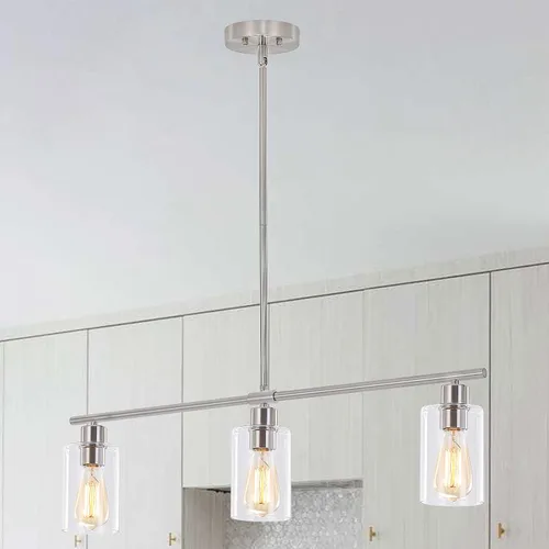 ETONIMERR Iluminación colgante de cristal de níquel cepillado sobre la isla 3 luces moderna lámpara colgante de cocina con pantalla de vidrio