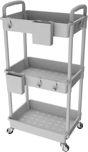 Miniatura 8 de Carrito rodante de 3 niveles con cajón, carrito de servicio REBECAT hecho de organizador de almacenamiento multifuncional para cocina, baño, sala
