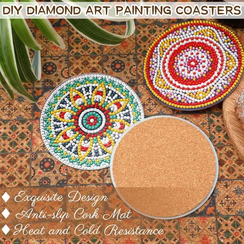 Miniatura 6 de UPINS 8 piezas de kits de pintura de arte de diamante con mandala, posavasos de arte de diamante con soporte, kits de arte de diamante Mandala azul
