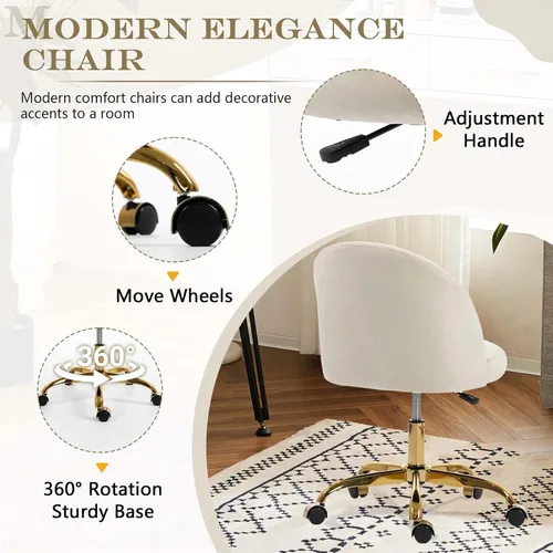 Miniatura 5 de Silla de tocador blanca y dorada con respaldo, silla pequeña para tocador, sillas de maquillaje giratorias de terciopelo y bonitas sillas déak