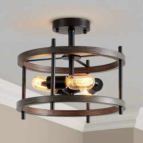 Miniatura 15 de AGV LIGHTING Lámpara de techo semiempotrada, 3 luces, montaje en techo, acabado negro y dorado Negro y dorado 001