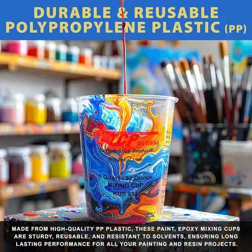 Miniatura 4 de Custom Shop Vasos de mezcla de pintura, 32 onzas (paquete de 12) – Vasos medidores de plástico para líquidos, pintura automotriz, resina epoxi, arte