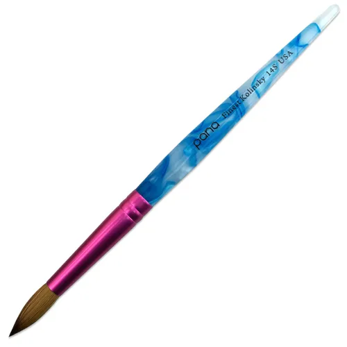 Miniatura 23 de PANA Pure Kolinsky Hair - Pincel para uñas acrílicas de pelo, forma redonda, virola rosa con mango azul con remolino blanco (tamaño 16)