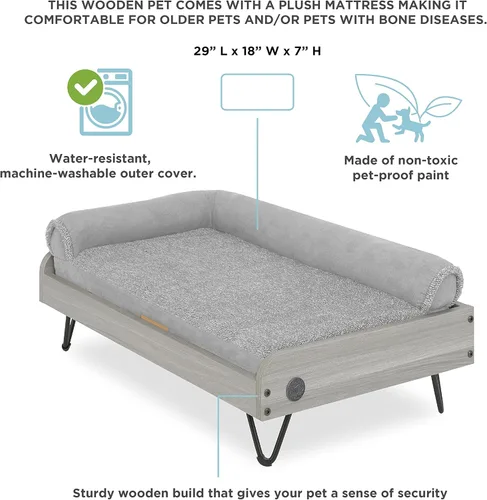Miniatura 4 de Cama de madera para perros con colchón resistente al agua, cama elevada para mascotas pequeña a mediana con colchón relajante, certificado