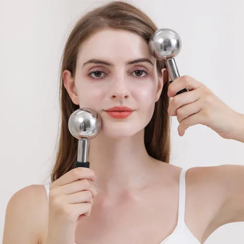 Miniatura 4 de Pfefe Globos de hielo giratorios de 360 grados para cara y ojos, varillas de acero inoxidable irrompibles para rutinas de belleza, tratamientos Negro