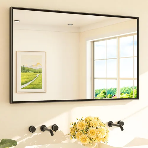 Miniatura 31 de TETOTE Espejo de Baño Dorado de 16" x 20" Latón Dorado Cepillado Rectangular con Marco Biselado Espejo de Tocador de Baño para Sobre el Lavabo