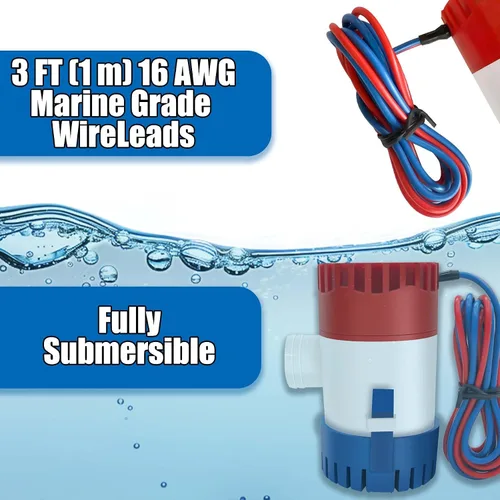 Miniatura 5 de Bomba de sentina de 1100 GPH de 12 V, bomba de sentina sumergible para barcos y aplicaciones marinas de 1-1/8 pulgadas de salida para barcos