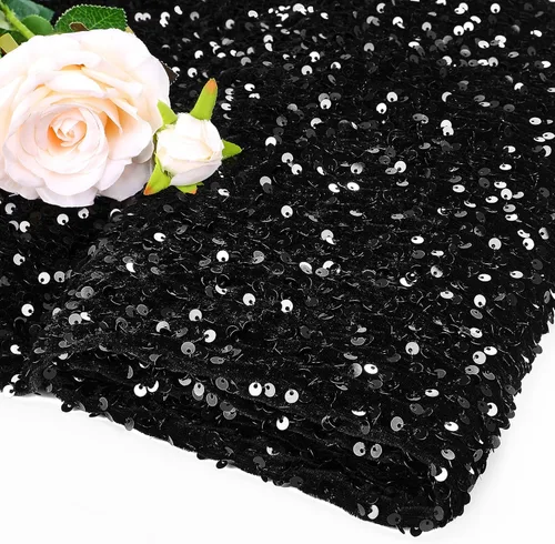The Yard - Tela de terciopelo con lentejuelas negras de 2 yardas, material grueso brillante para coser ropa de novia, vestidos, disfraces, vestidos